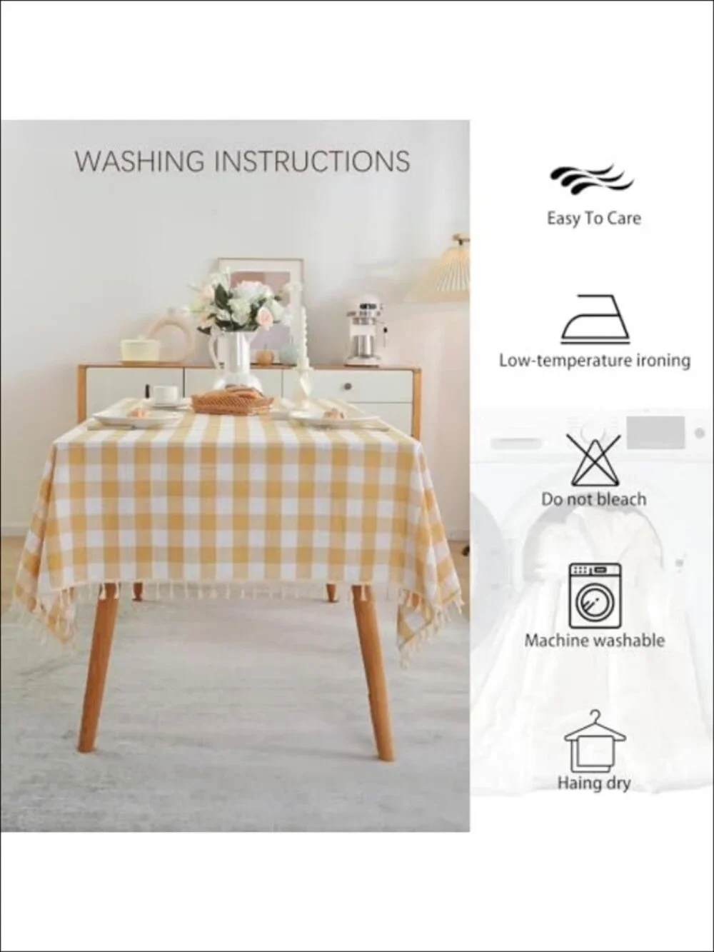 Cotton Linen Gingham Tablecloth Tassel 55x75 Rectangular Dining